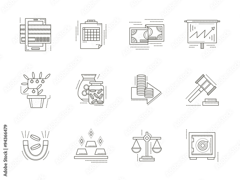 Banking flat line icons set Banking flat line icons set