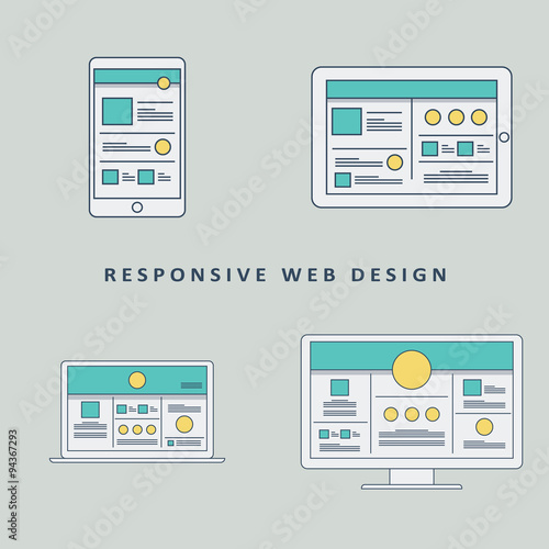 Responsive web design mockup template vector background. Smartphone, tablet, computer website layout