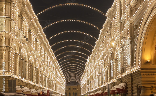 Light illumination on buildings and street in the New Year and Christmas. Moscow, Vetoshny Lane photo