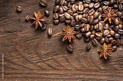 Roasted coffee and anise, view from above