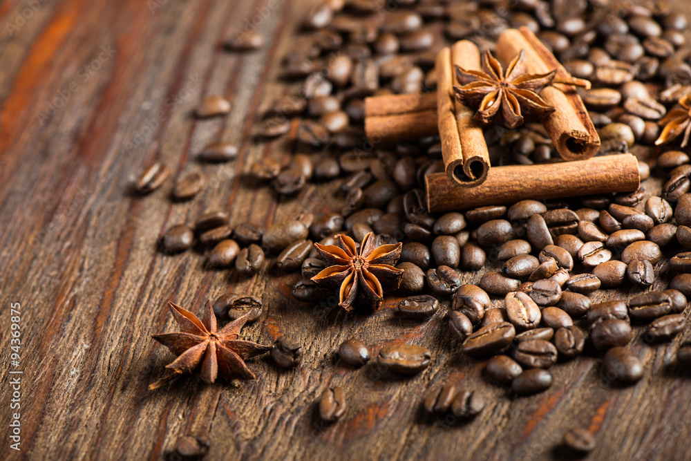 Composition of anise, coffee beans and cinnamon Composition of anise, coffee beans and cinnamon