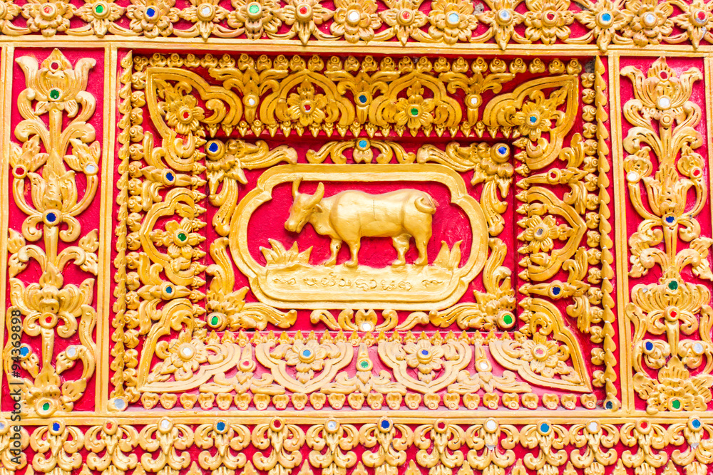 cow Wall sculpture in Thai temple
