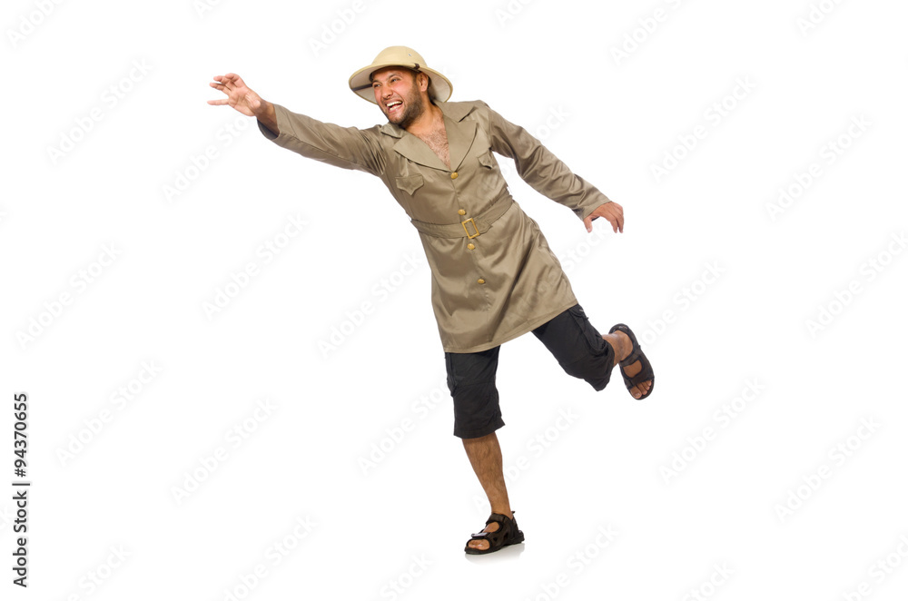 Fototapeta premium Man in safari hat isolated on white