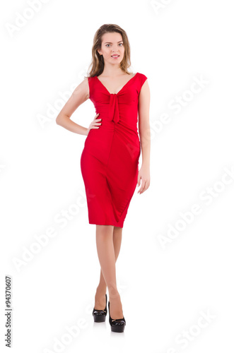 Young woman in red dress isolated on white © Elnur