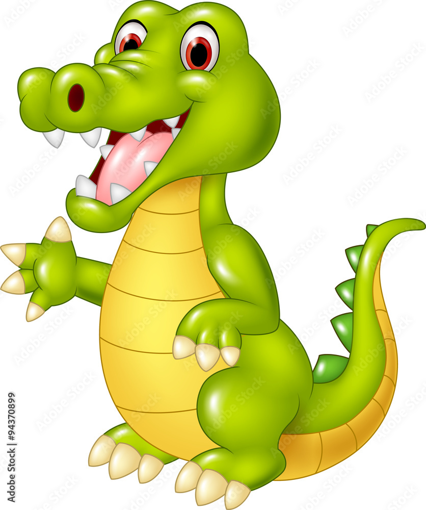 Fototapeta premium Cartoon funny crocodile waving hand isolated on white background