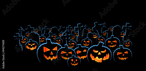 halloween pumpkins with cemetery