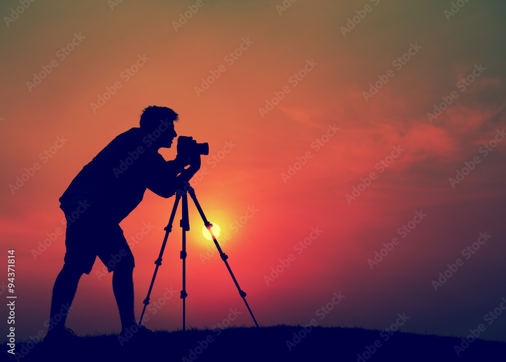 Man Photographer Taking Pictures Silhouette Concept