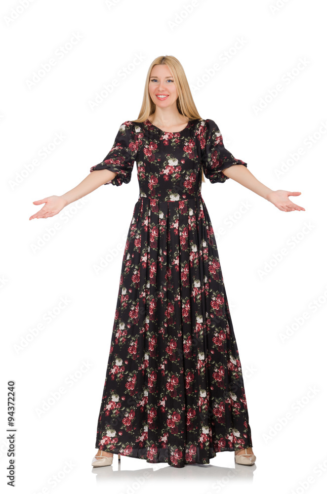 Pretty woman in romantic dress isolated on white Pretty woman in romantic dress isolated on white