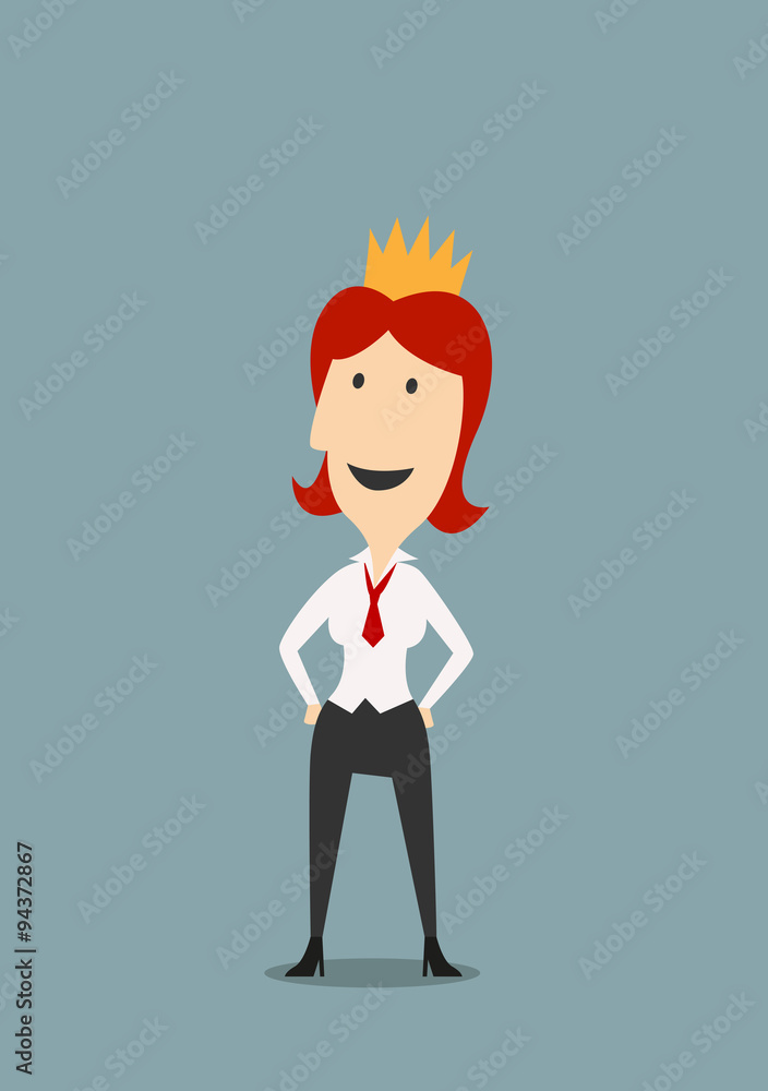 Happy businesswoman wearing in gold crown