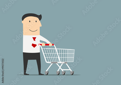 Businessman with empty shopping cart