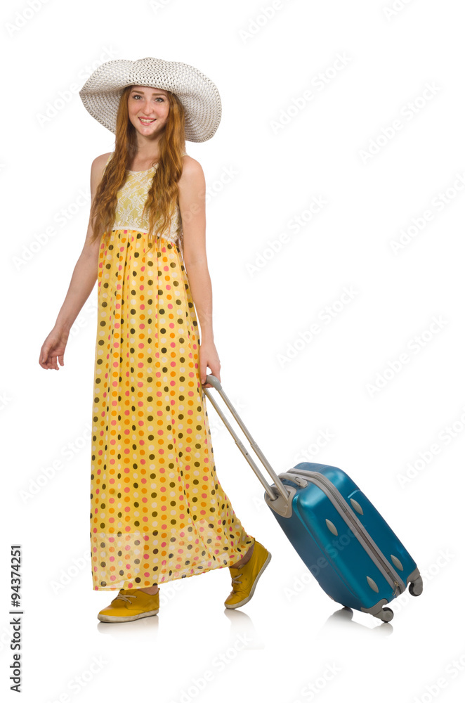 Woman ready for summer travel isolated on white Woman ready for summer travel isolated on white