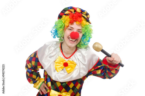 Clown with mic isolated on white background © Elnur