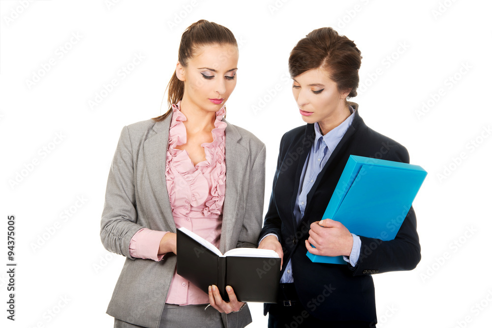 Two businesswomans discussing with eachother. Two businesswomans discussing with eachother.