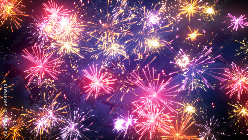 fireworks display with lots of colorful bursts