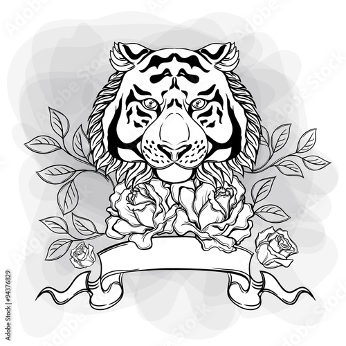 Fototapeta Naklejka Na Ścianę i Meble -  Hand drawn tiger head wior t-s