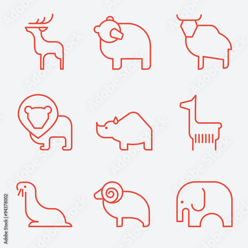 Wild animal icons, thin line style, flat design