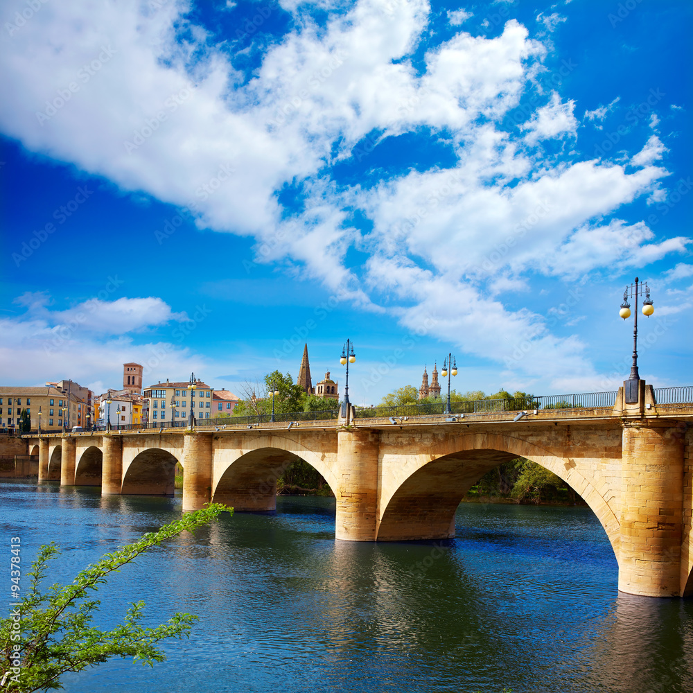 Way of Saint James in Logrono bridge Ebro river