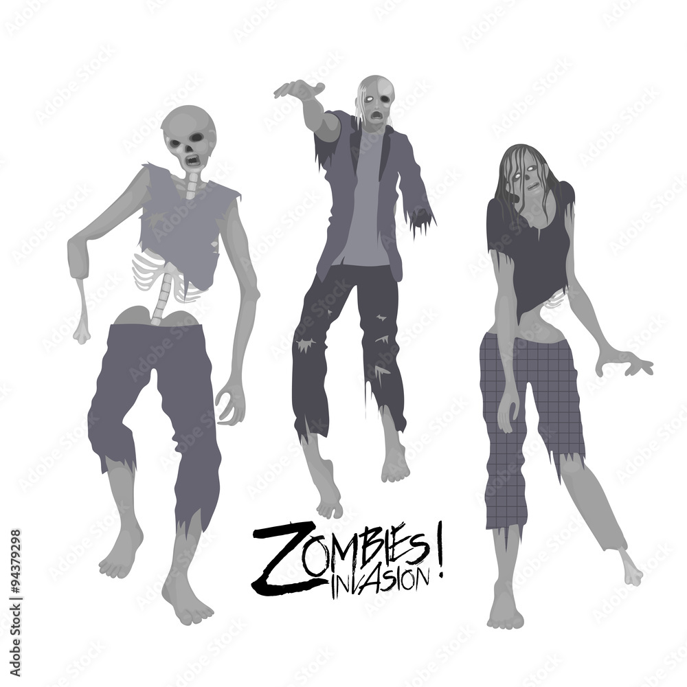 Three zombie characters walking forward Stock Vector | Adobe Stock
