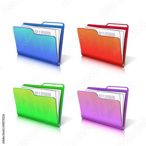 Set of colorful  transparent folder with papers.