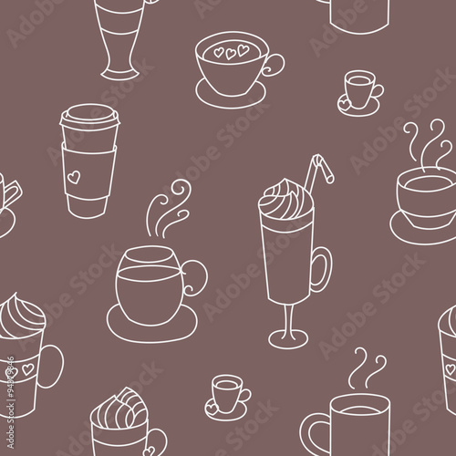 Coffee cups colorful cute seamless pattern