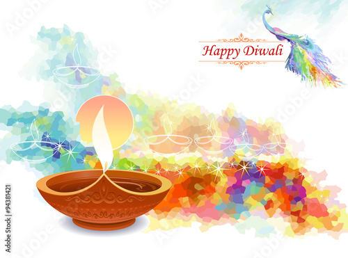 Artistic water colored diwali greeting