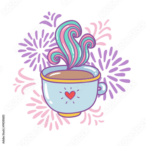 Cute hand drawn coffee cup on white background. Vector image.