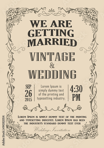Wedding invitation frame vintage border vector illustration