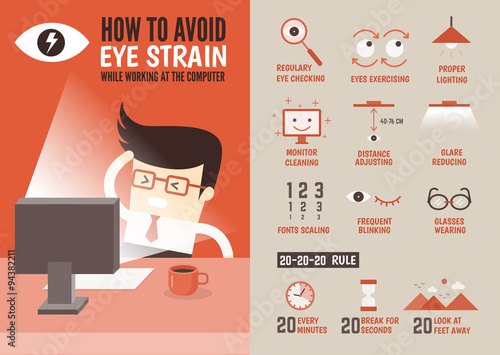 eyestrain prevention for office worker healthcare infographics