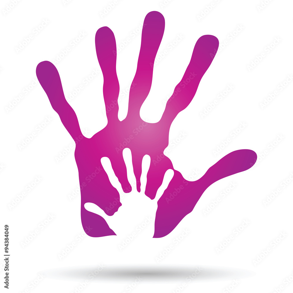 Vector conceptual mother and child pink hand print isolated Vector conceptual mother and child pink hand print isolated