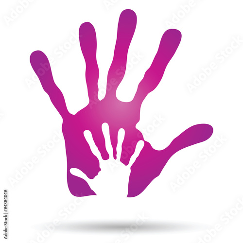 Vector conceptual mother and child pink hand print isolated