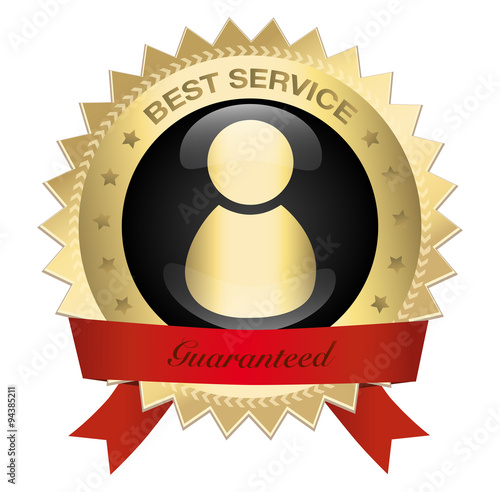 Best service seal or icon with abstract person or admin symbol. Glossy golden seal or button with stars.