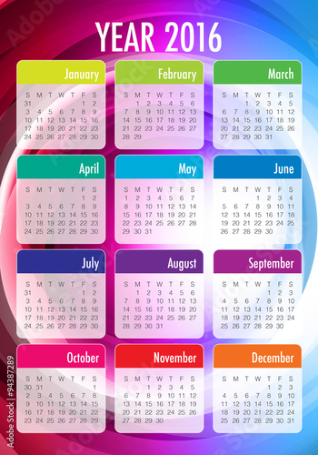 2016 Year Calendar