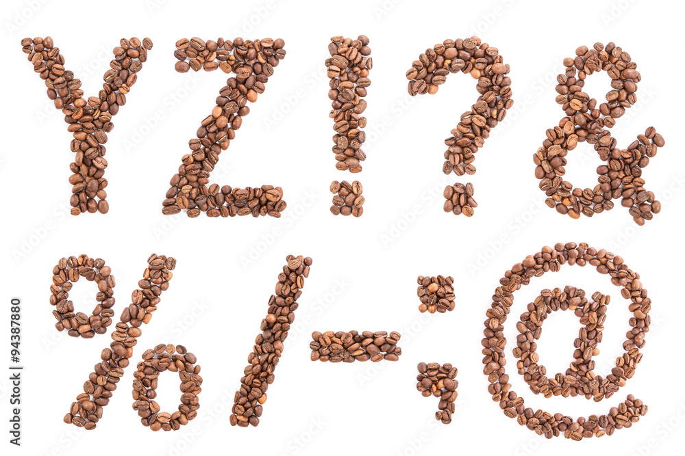 Coffee Alphabet isolated on white Coffee Alphabet isolated on white
