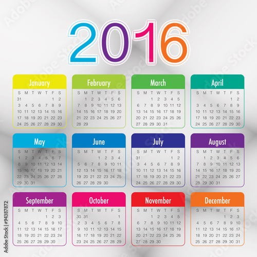 2016 Year Calendar