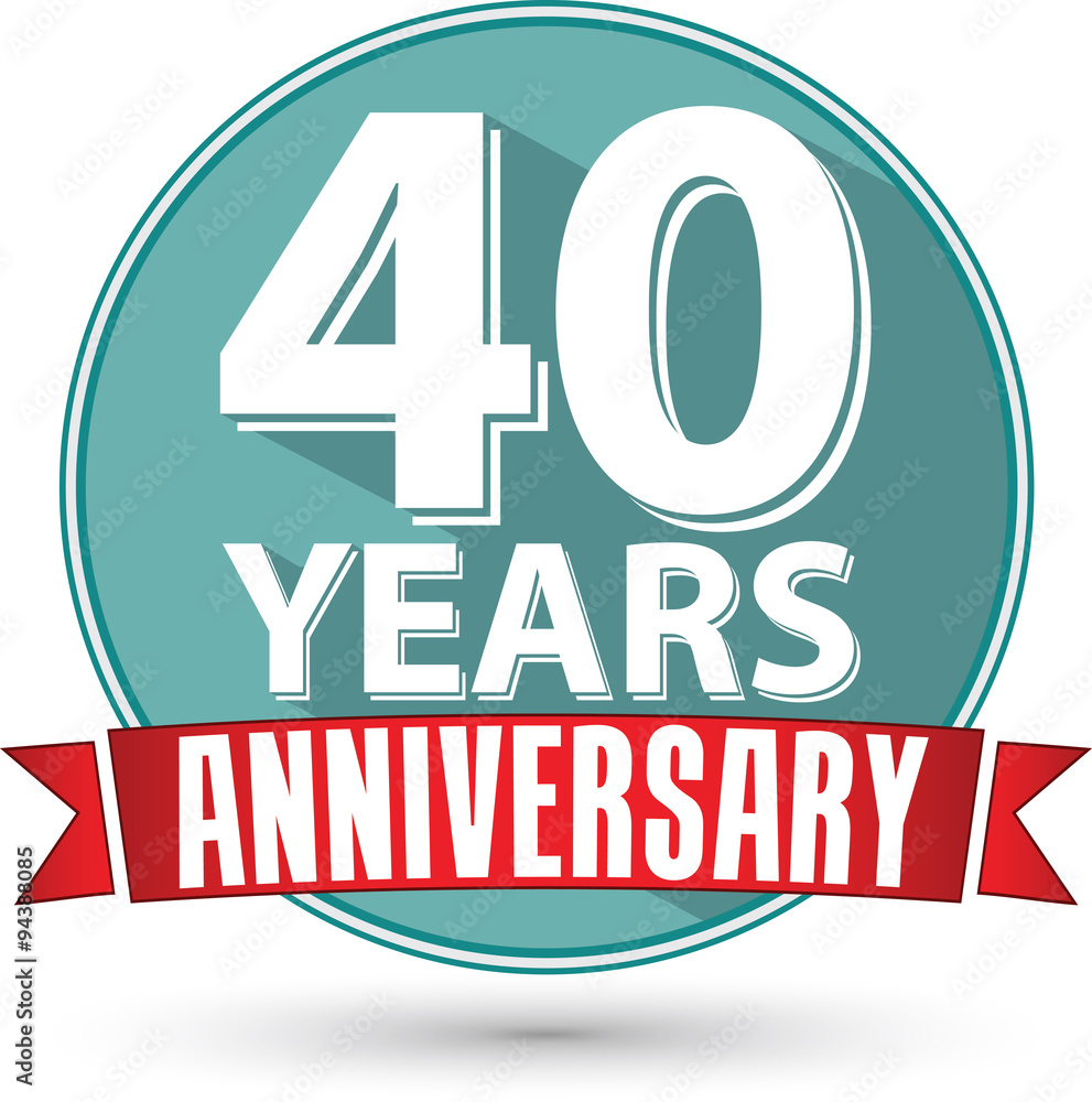 Flat design 40 years anniversary label with red ribbon, vector i Flat design 40 years anniversary label with red ribbon, vector i