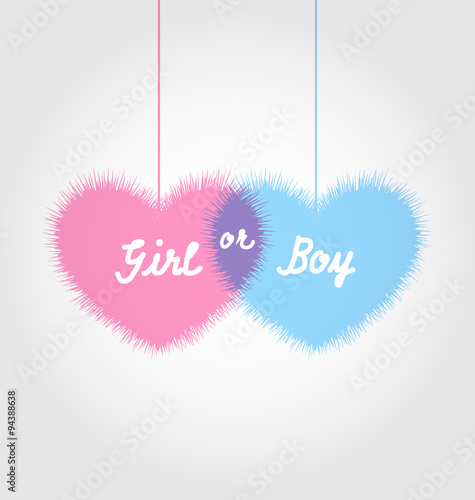 Pink and blue baby shower in form hearts