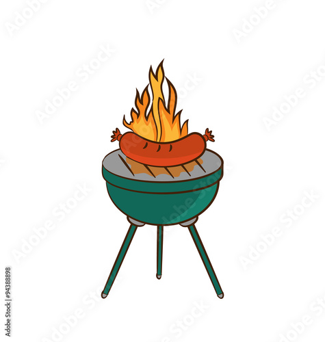 Barbecue with sausage and flame