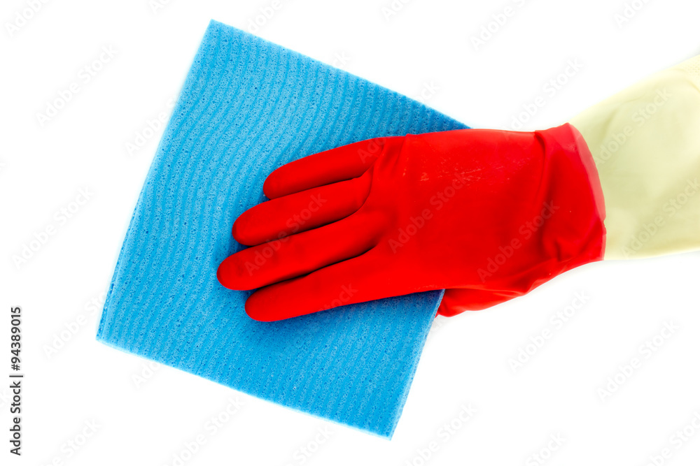 Cleaning rubber gloves with rag
Cleaning rubber gloves with rag