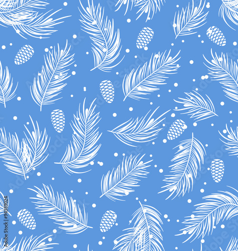 Seamless Pattern with Fir Branches and Cones