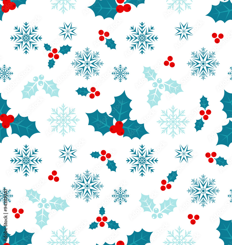 Seamless Pattern with Christmas Holly Berry Seamless Pattern with Christmas Holly Berry