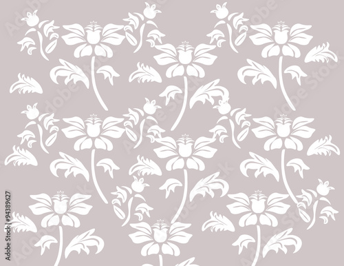 Classic flower ornament pattern in beige background. Vector