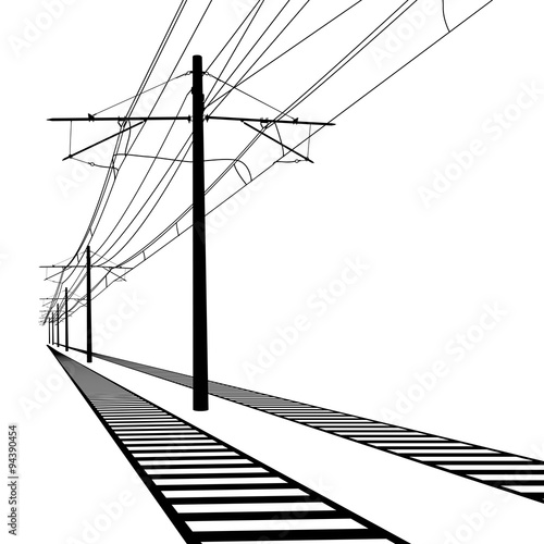 Railroad overhead lines. Contact wire. Vector 