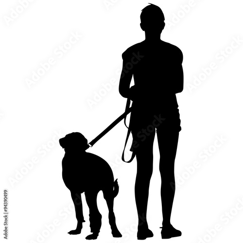 Silhouette of people and dog. Vector 