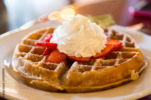 Whipped Cream on Strawberries on Waffle