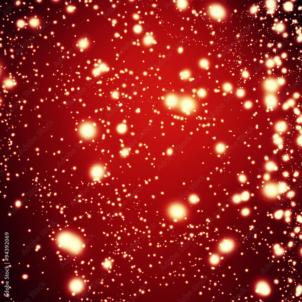 Red Christmas  background - holiday lights with bokeh and Fallin