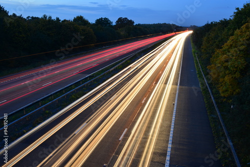 An Abstract light view of traffic on the M23 near London, Gatwick at dusk in Autumn/Fall.
