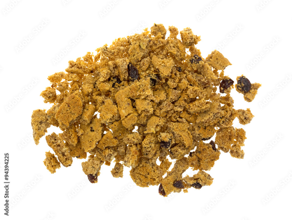 Crumbled oatmeal raisin cookies on white background Crumbled oatmeal raisin cookies on white background