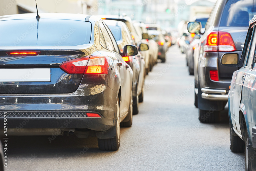 Urban traffic jam in a city street road Urban traffic jam in a city street road