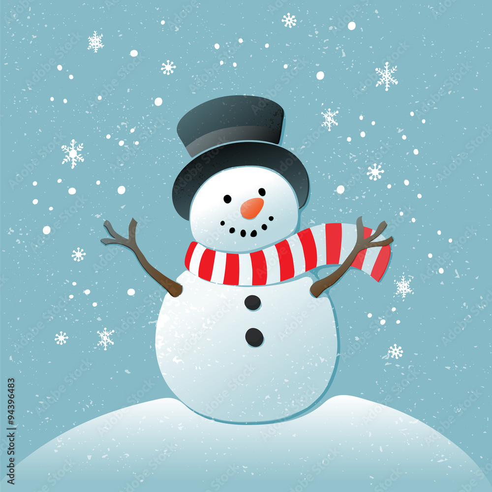 Fototapeta Christmas background with snowman. New year illustration.