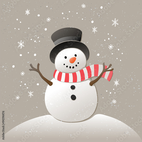 Christmas background with snowman. New year illustration.
